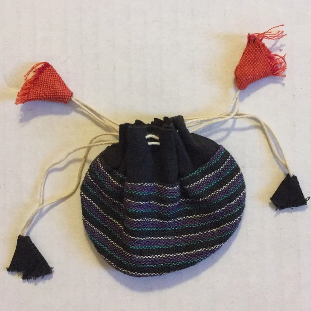 JEWELRY BAG stash sac cotton striped pull string Bali handmade